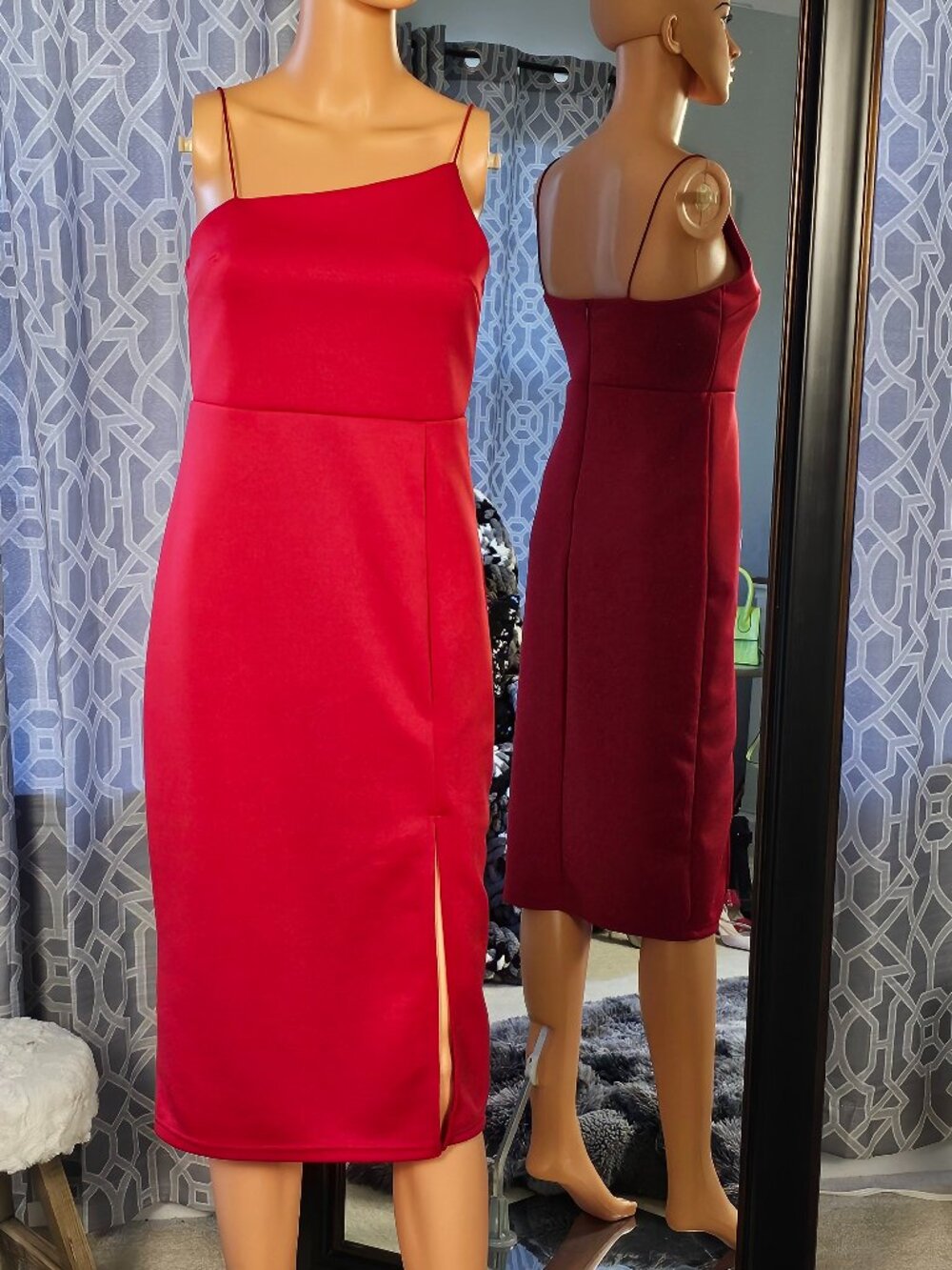 Red Asymmetrical Midi Dress, Size M, NWOT